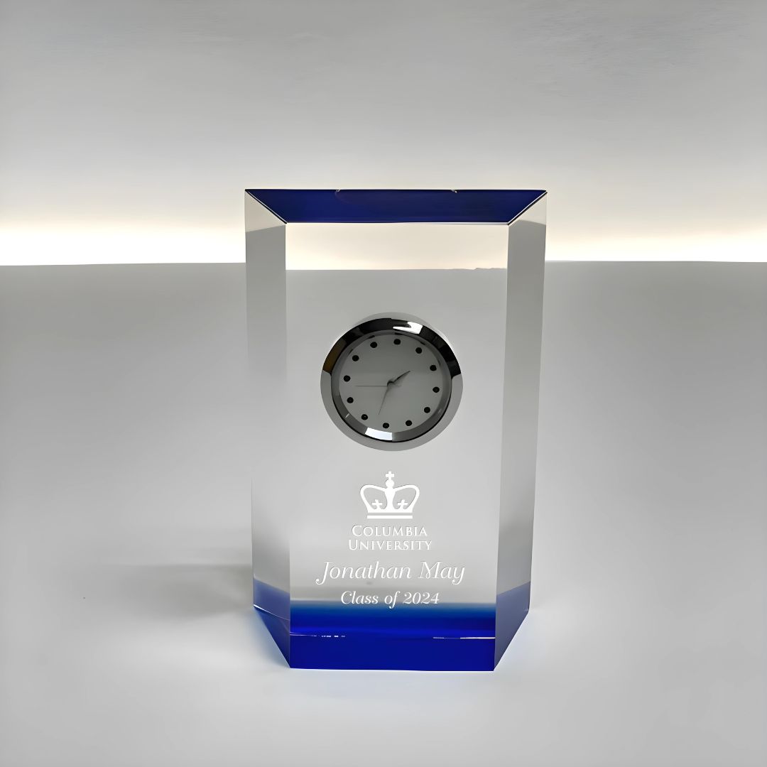 Engraved Crystal Aqua Marine Clock