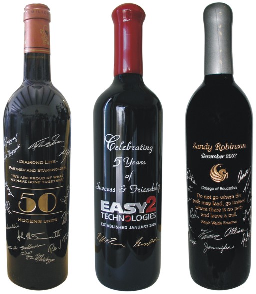 Sample of Engraved Wine Bottles with Signatures