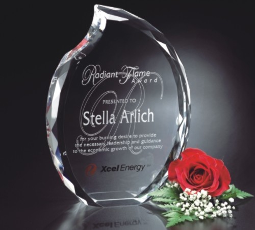 3D Engraved Faceted Crystal Flame Award