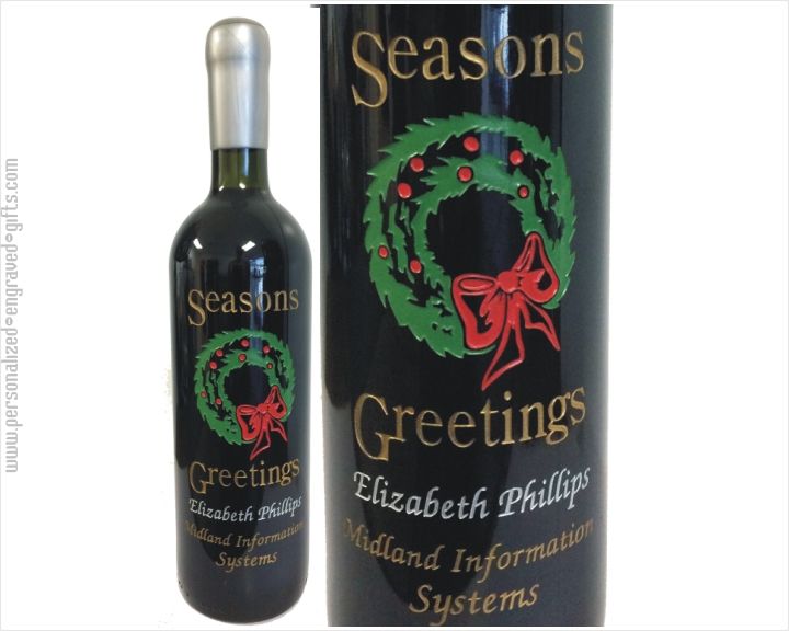 Personalized Wine Bottle with Christmas Wreath Design