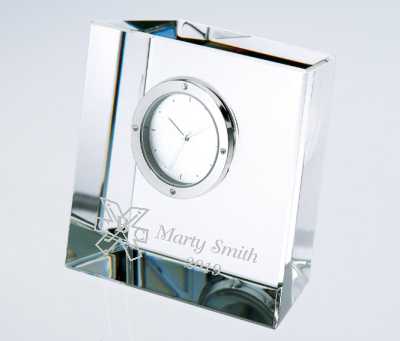 Personalized Engraved Crystal Block Clock