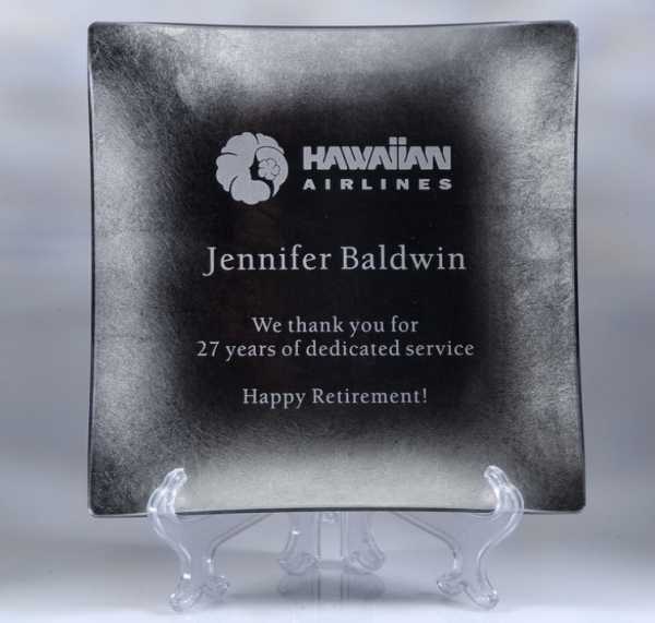 Engraved Square Silver Plate for Retirement