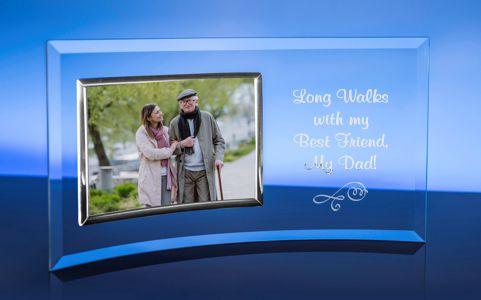 Engraved curved glass picture frame with silver 