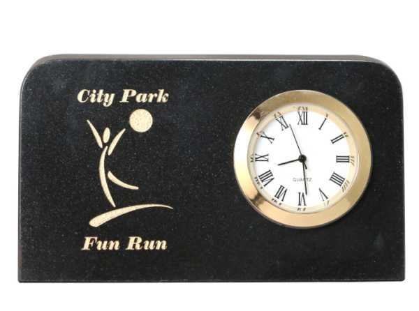 Engraved Black Marble Mini Plaque with Clock