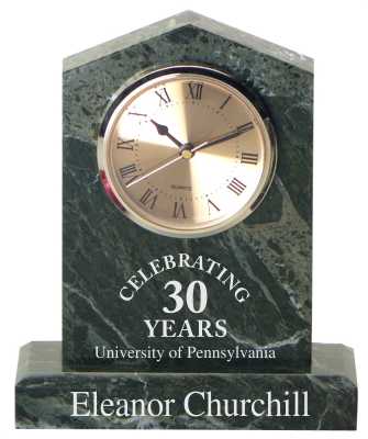 Engraved Cathedral Jade Marble Clock with Personalized Text