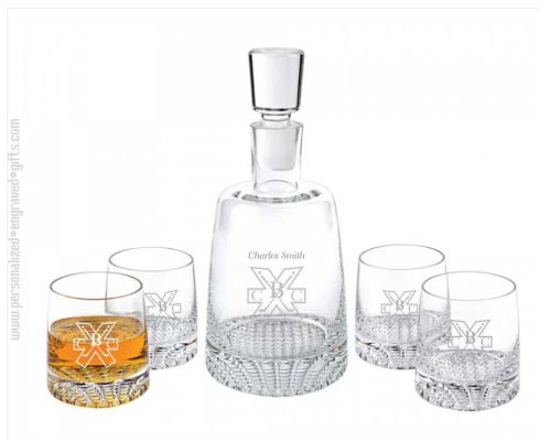 Personalized Crystal Decanter and 4 Glasses Gift Set Vanderbilt