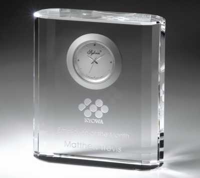 Personalized crystal anniversary clock with company logo