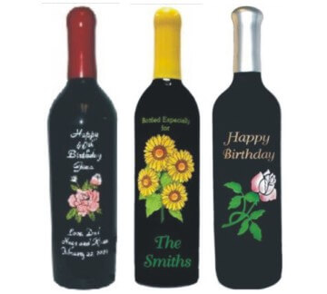 Custom Engraved Wine Bottles with Hand-Painted Flowers