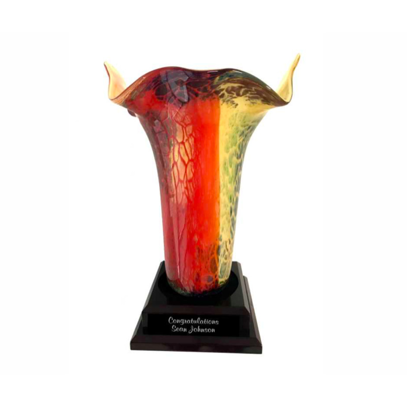 17 Personalized Fire Blaze Murano Art Glass Vase on Base