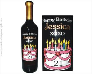Cake Happy Birthday Balloon Engraved Wine Bottle