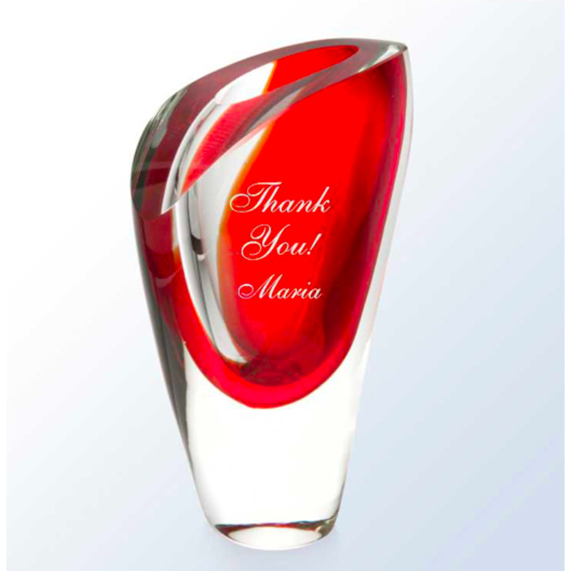 Engraved Lyla Art Glass Vase in Bright Red