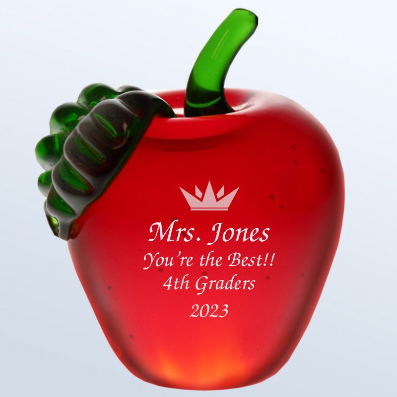 Engraved Red Apple Glass Award / Paperweight