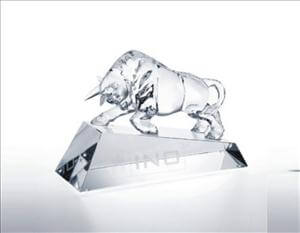 Engraved Crystal Bull Award with Clear Crystal Base