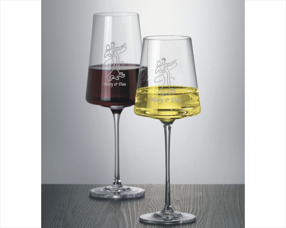 Modernist Red & White Crystal Engraved Wine Glasses