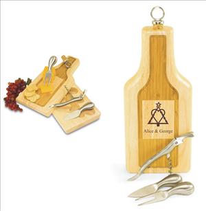 Engraved  Wooden Cheese Board Wine Bottle Shaped-Silhouette