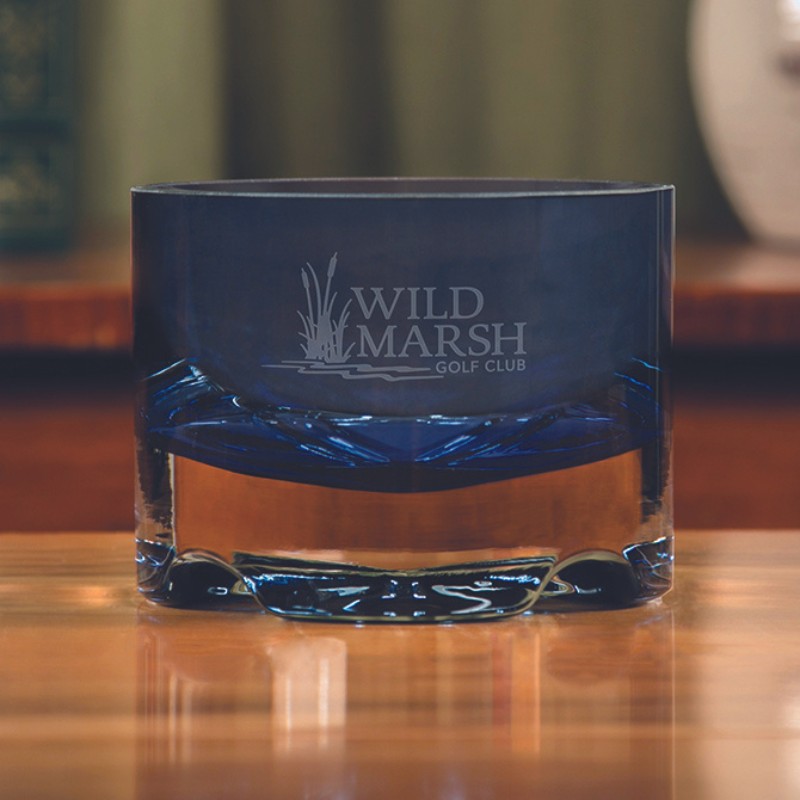 Personalized Midnight Blue Crystal Bowl - Contemporary