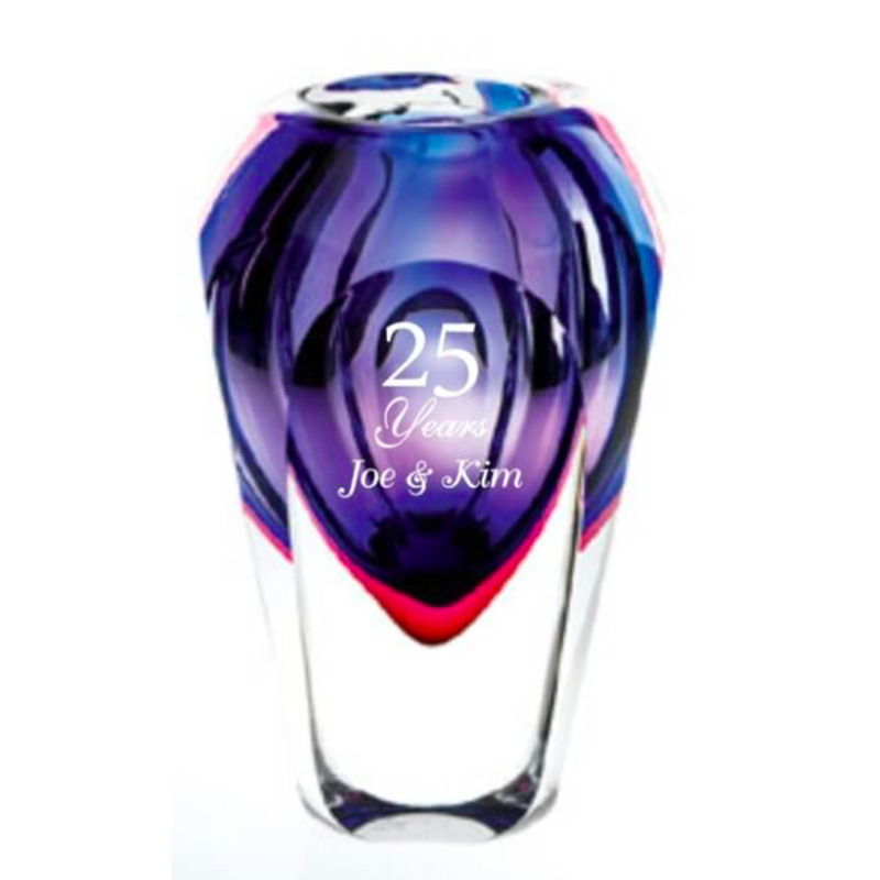 Engraved Blue and Violet Crystal Art Vase