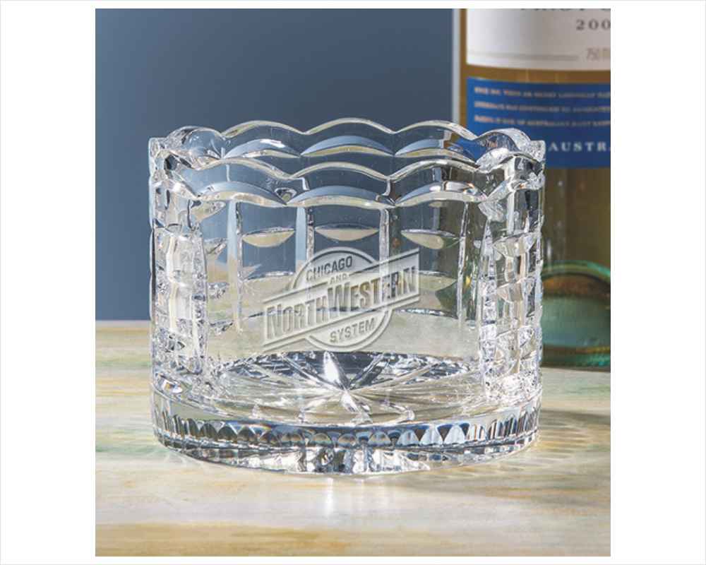 Deep Engraved Crystal Wine Caddy Scalloped Rim