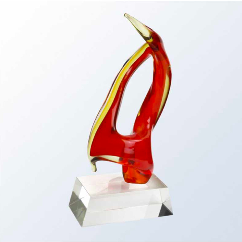 Angular Firey Red Glass Award on Clear Base - Cardinal