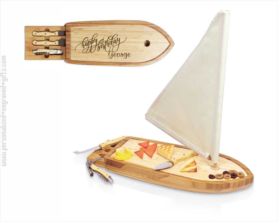 Sailboat-Shaped Cheese Board - Laser Engraved