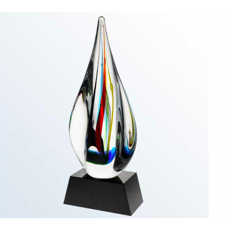 Colorful Striped Glass Award with Black Base - Jorge