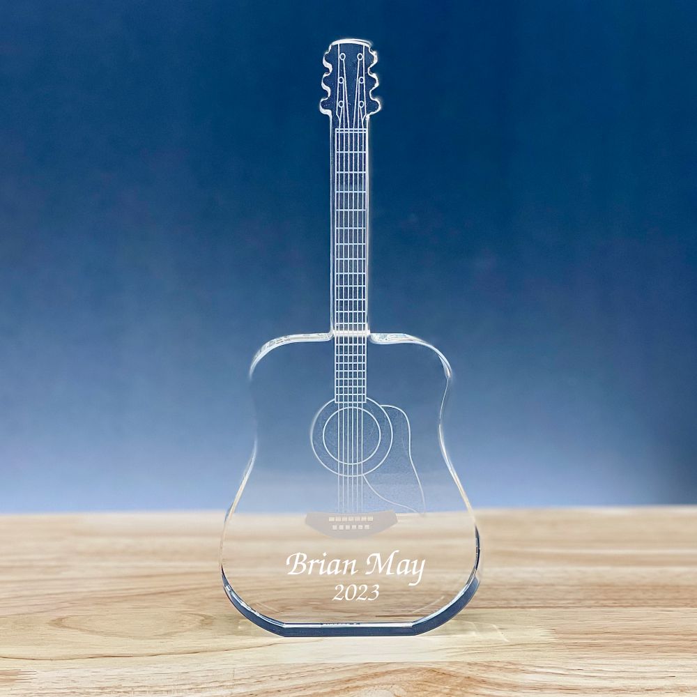 Crystal Guitar Award Engravable with Custom Artwork, Lucille