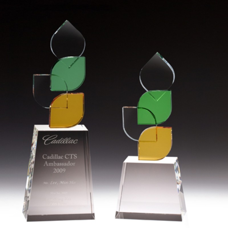 Engraved Amber Green Leaf Tower Award