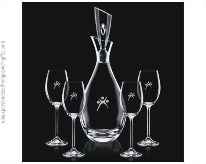 Elegant Crystal Romeo Decanter Gift Set with 4 Wine Glasses