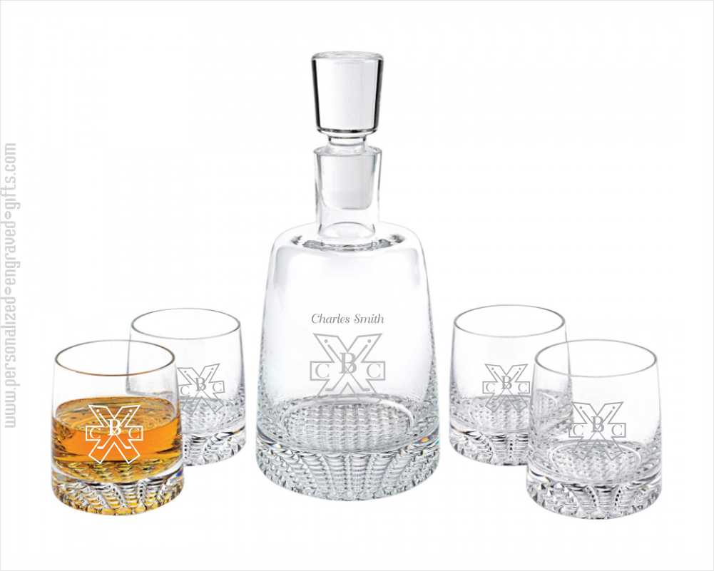 Personalized Crystal Decanter and 4 Glasses Gift Set Vanderbilt