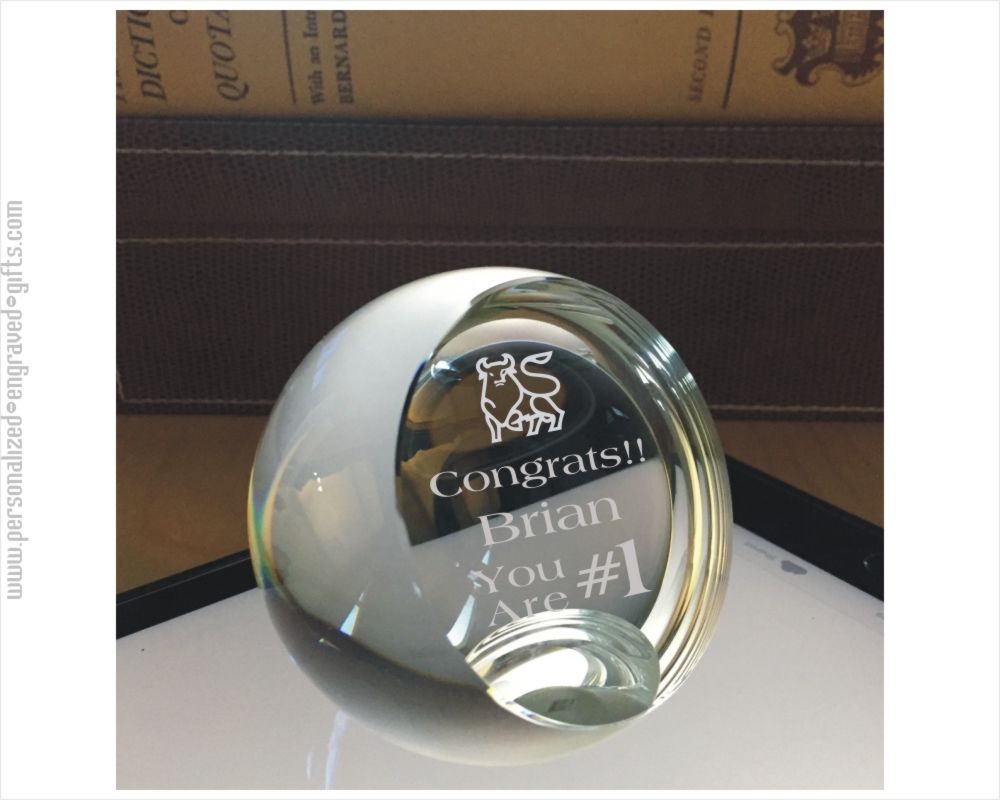 Custom Engraved Sliced Crystal Ball Paperweight - Cal