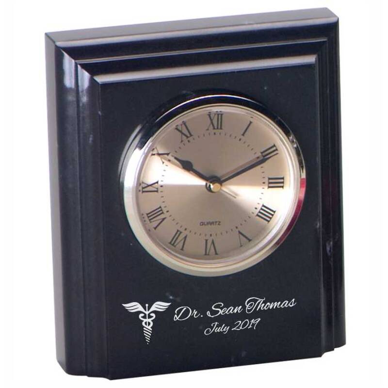 Engraved Square Beveled Marble Clock