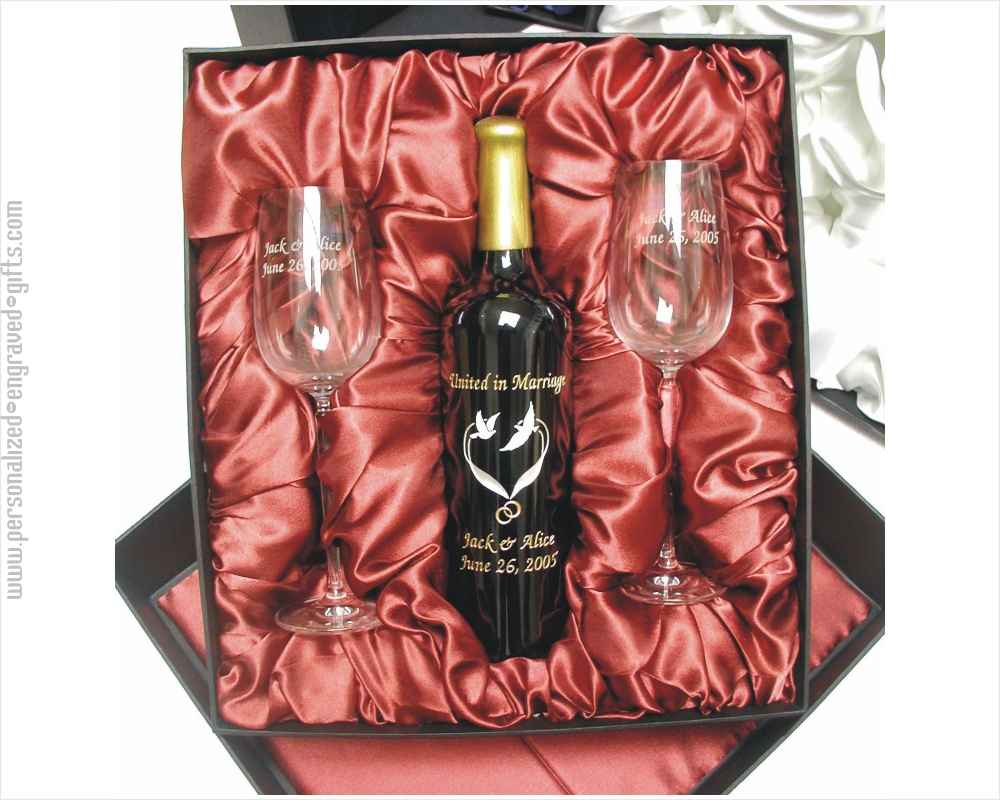 Deluxe Engraved and Hand-Painted Wine Bottle with 2 Engraved Wine Glasses Gift Set