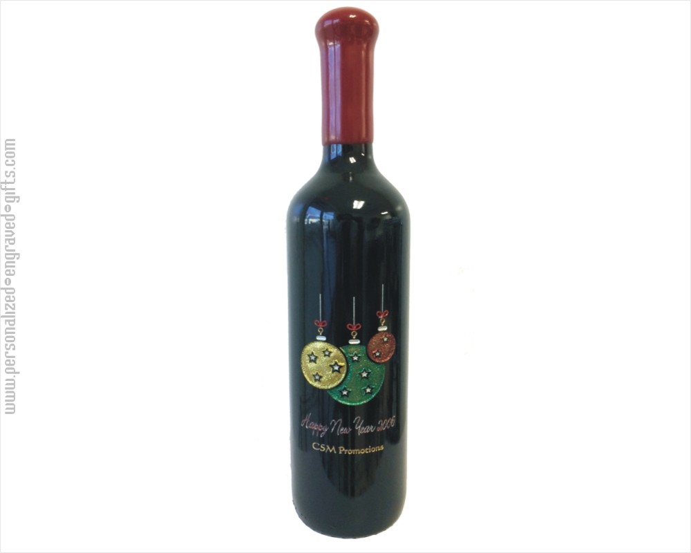 Personalized Engraved Wine Bottles - Holiday Ornaments Design 1