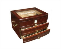 Personalized Mahogany Finish Humidor with Glass Top - Viceroy