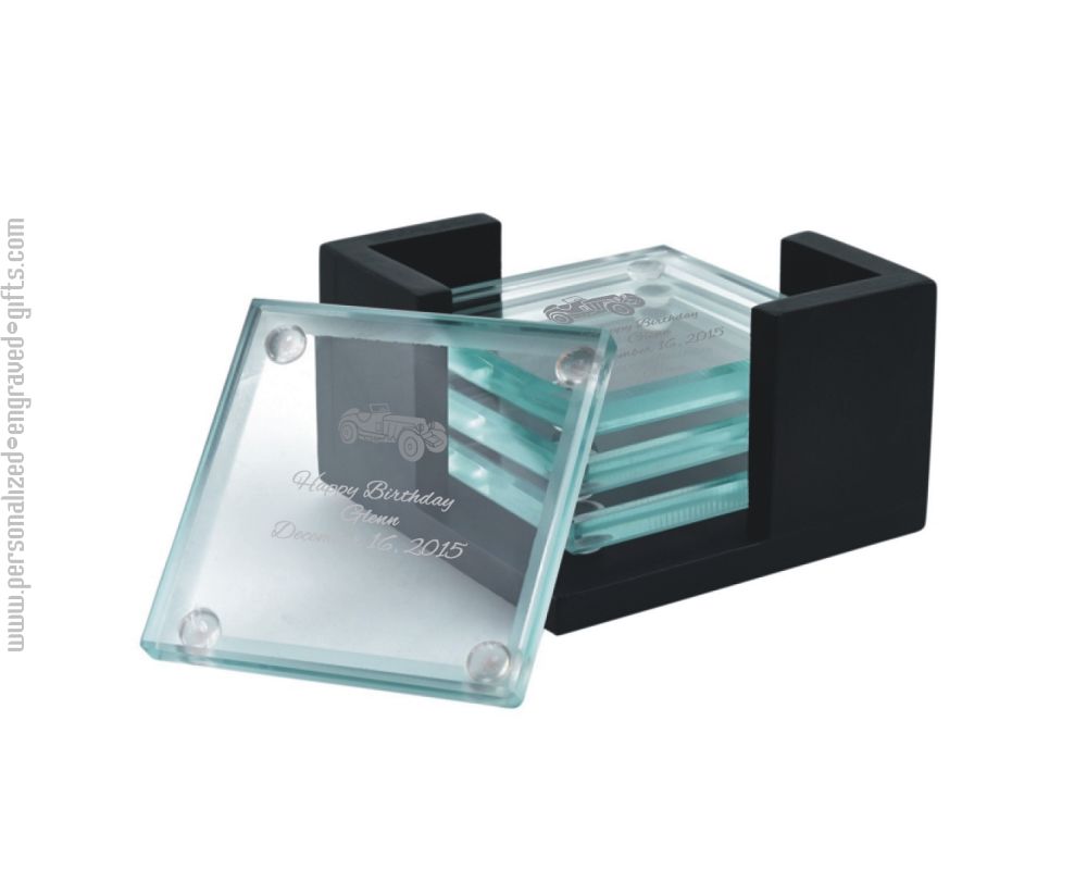 Glass Coaster Set with Black Holder Packard