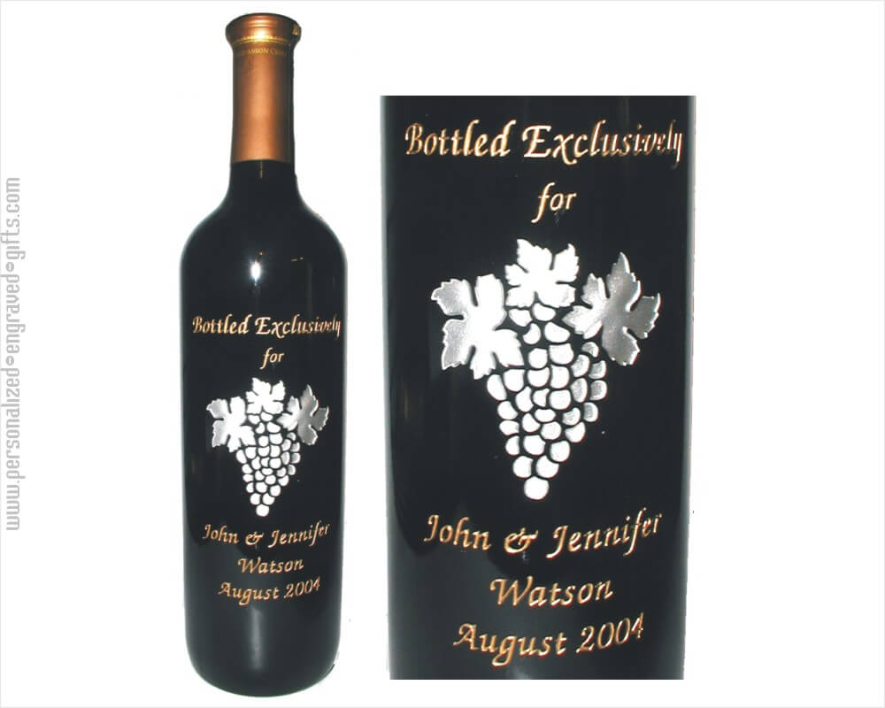 Grape Cluster Engraved on a Wine Bottle