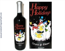 Engraved Holiday Wine Bottles with Deep Etched Singing Snowmen