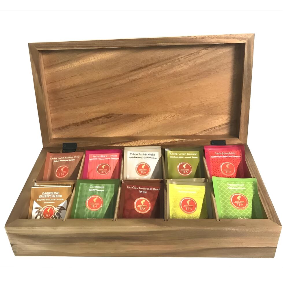 Engraved Wooden Tea Box with 10 Compartments Earl Grey