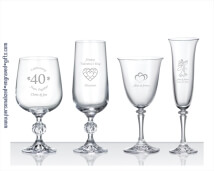 Engraved European Crystal Wine Glasses & Flutes - Set of Two