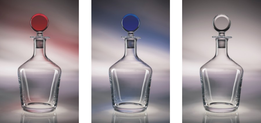 Engraved Decanters with Colored Stoppers