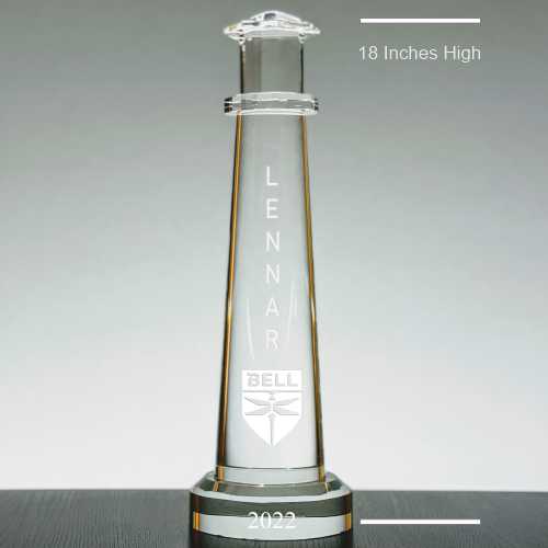 18 inches crystal lighthouse engraved with measurements