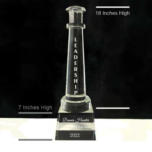 18 inch crystal lighthouse on crystal base with measurement guide