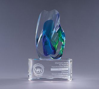 Art Glass Award with Blue Green Mediterranean Colors