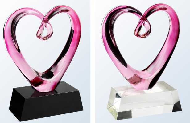 Pink Art Glass Figure on Black and Clear Crystal Base