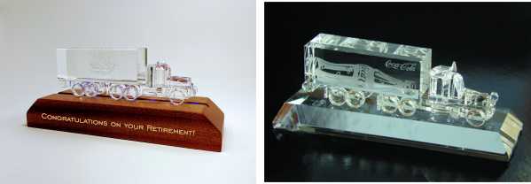 Crystal Semi Truck on Crystal Base and Wooden Base