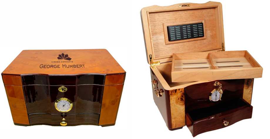 Open and Closed View Humidor Desktop engraved with Logo