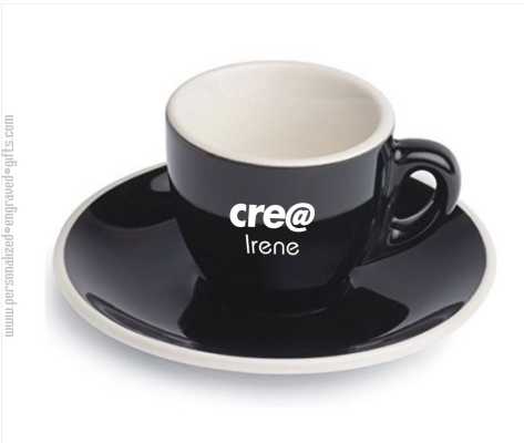 Engraved Classic Ceramic Espresso Cup with Saucer Noir (Set of 4)