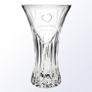 Engraved Lead Crystal Vase with Deep V Cut
