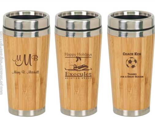 Laser Engraved Bamboo Travel Coffee Mug
