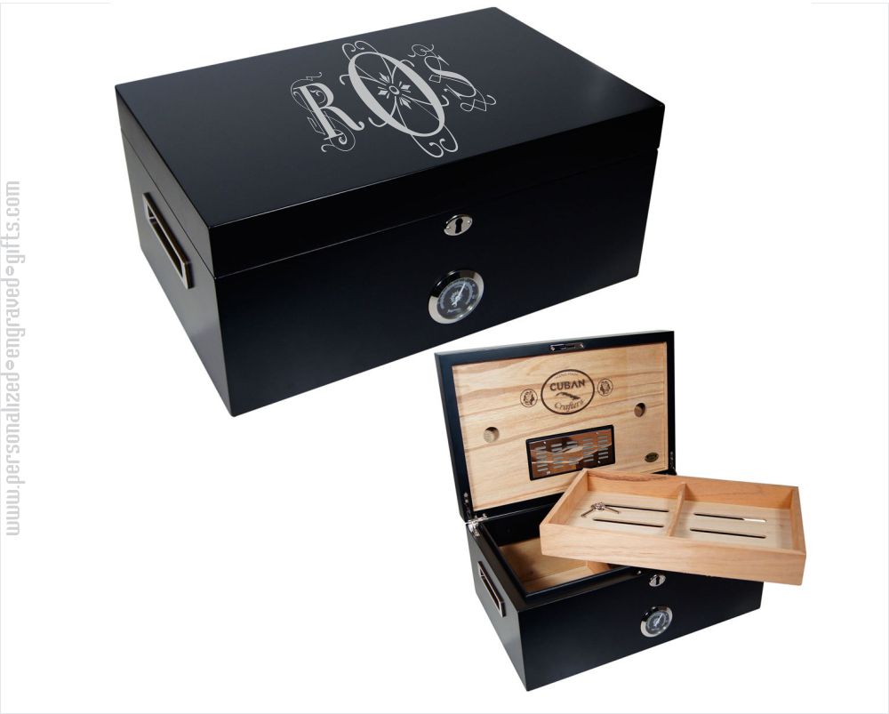 Personalized Engraved Black Humidor